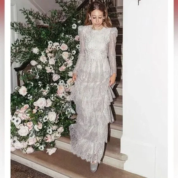 Antonio Melani x Born on Fifth “Clara” Metallic Lace Tiered Ruffle Maxi Dress - Picture 6 of 13